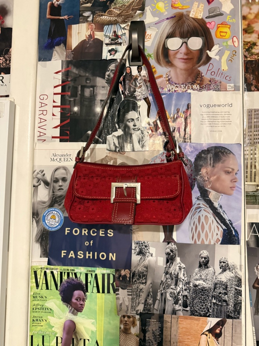 villager Red Shoulder Bag with Buckle Front